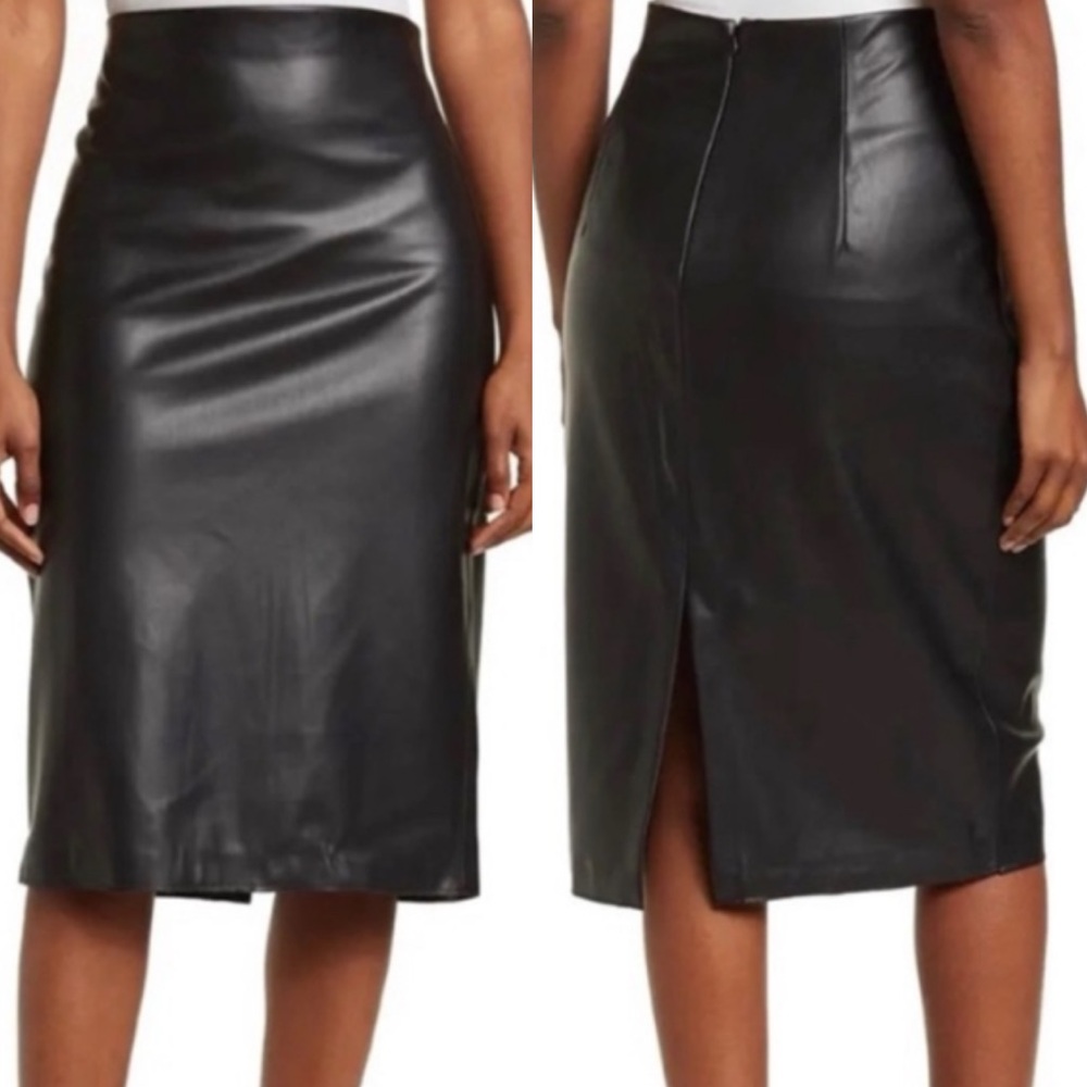 CATHERINE MALANDRINO FAUX Black Leather Skirt size 14